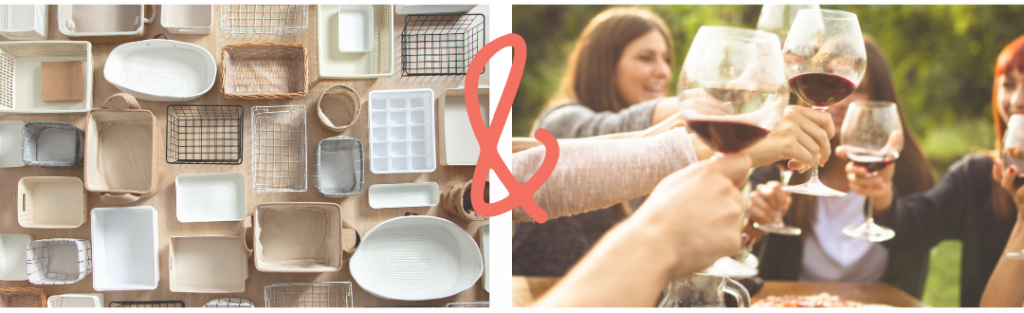 Teilnehmerinnen stoßen mit Weingläsern bei einem ORGANIZE & WINE Workshop an